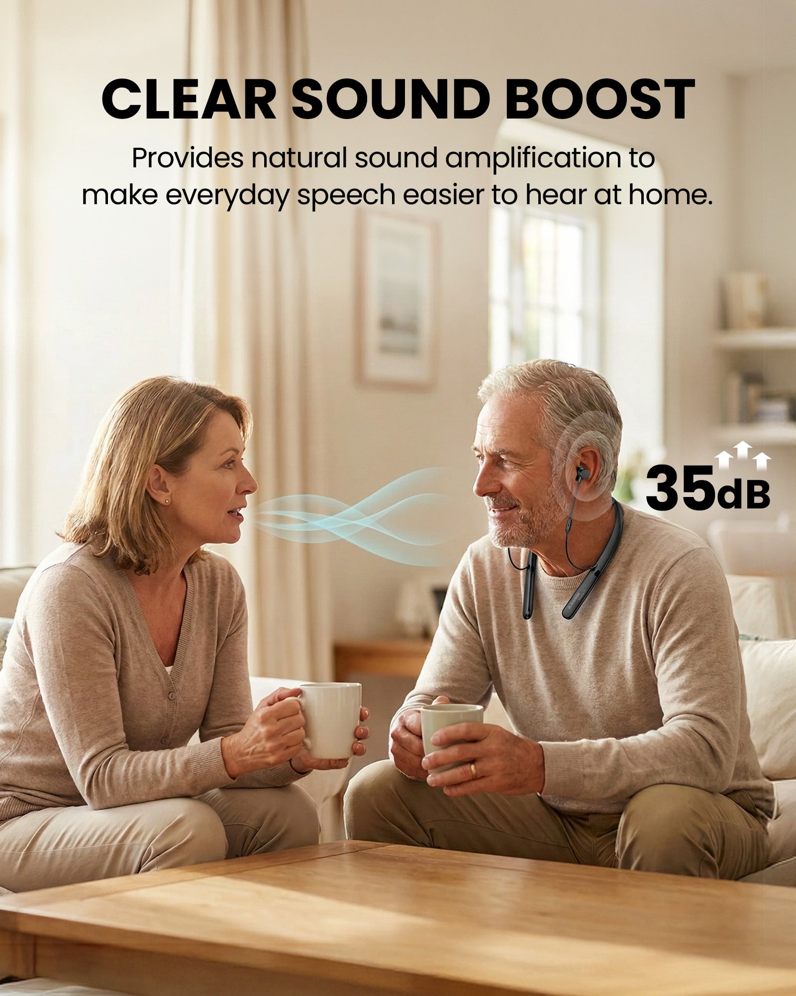 AcuEar C1 Hearing Amplifier for Seniors, up to 35dB amplification for clearer conversations, TV listening, and everyday use.