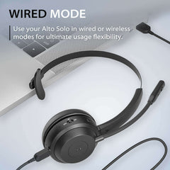 Alto Solo Wireless Headset with Microphone, supports wired and wireless modes for flexible use across different devices.