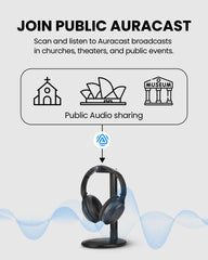 Aria Aura T Wireless Bluetooth Auracast TV Headphones. Supports public Auracast broadcasts and works with Auri, Williams AV, and other Auracast systems.
