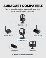 Aria Aura T Wireless Bluetooth Auracast TV Headphones with Charging Stand, compatible with Avantree Auracast transmitters and ecosystem