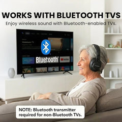 Audition 3 Bluetooth Over-Ear Headphones with Charging Dock, compatible with Bluetooth-enabled TVs; non-Bluetooth TVs require a Bluetooth transmitter.