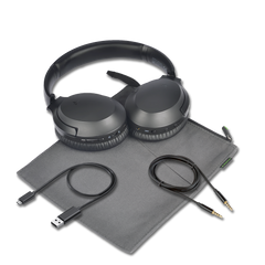 Aria Bluetooth Headphones with Active Noise Cancelling & Detachable Boom Microphone. Includes 1 headphone, charging cable and 3.5mm aux