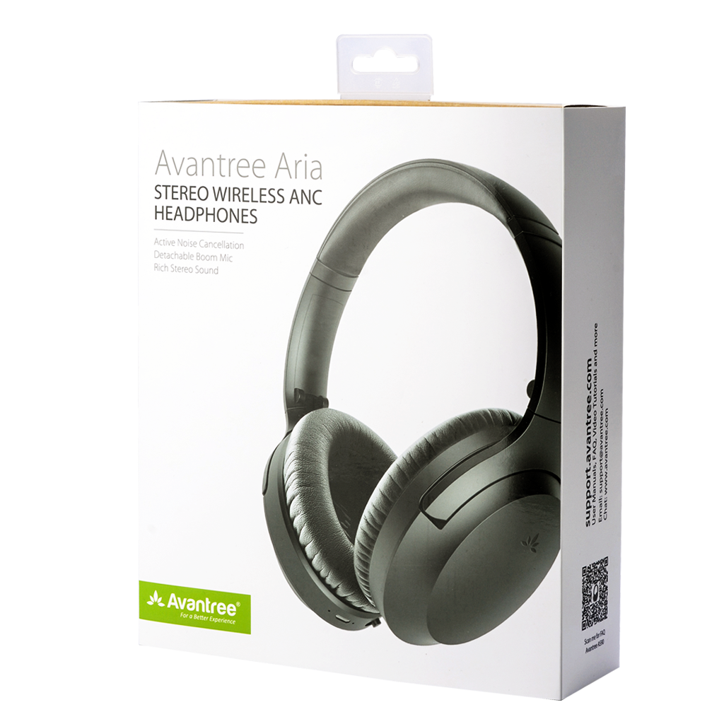 Aria Bluetooth Headphones with Active Noise Cancelling & Detachable Boom Microphone, with independent volume control