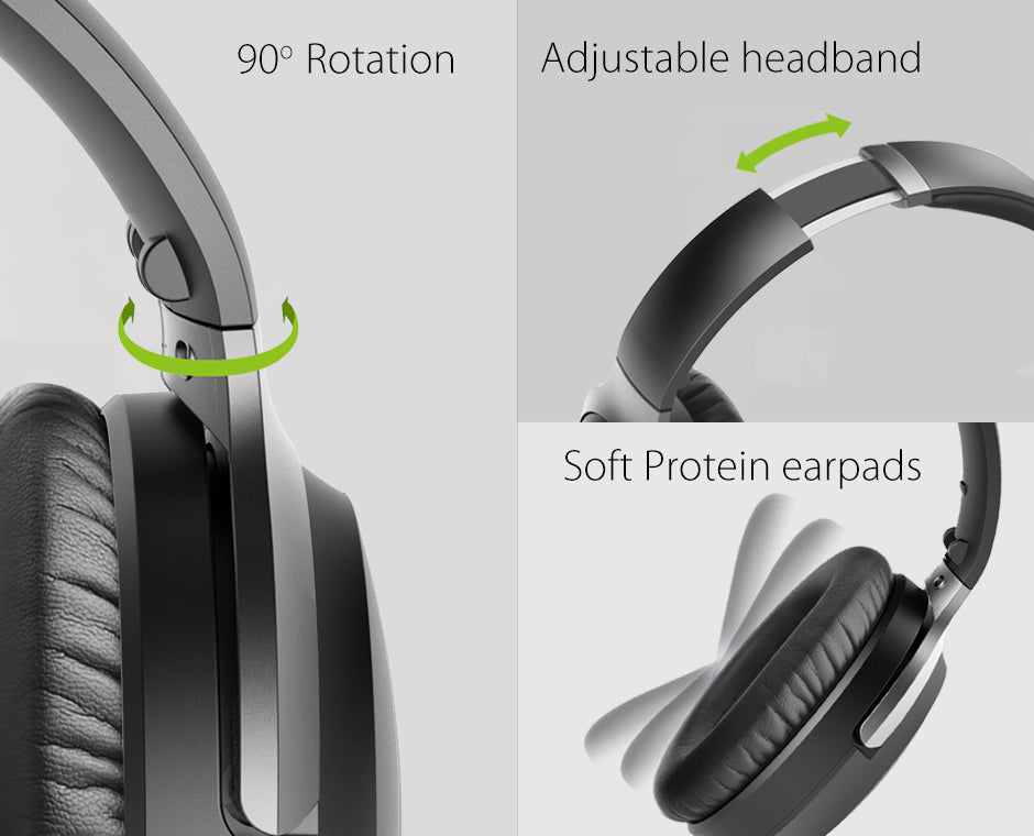 Aria Pro SSD Bluetooth Active Noise Cancellation Headphones, adjustable headband with soft earpads for all-day comfort.