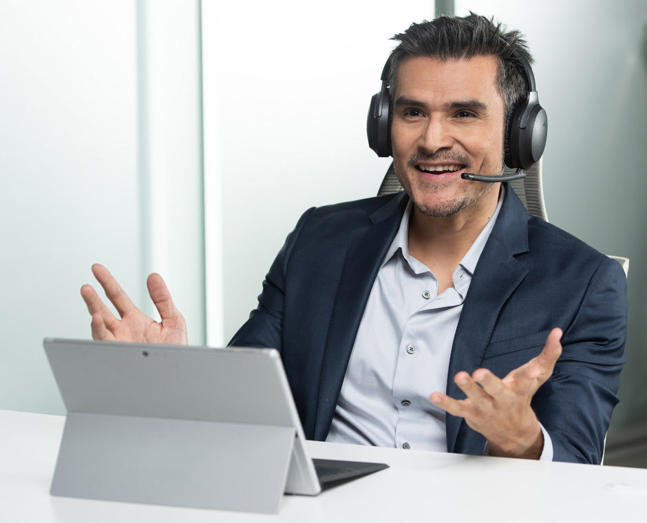 Aria Pro SSD Bluetooth Active Noise Cancellation Headphones, ideal for meetings, calls, and remote work.