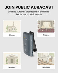 AuraClip Auracast receiver for Public venue like churches, theaters, classrooms, and museumus. Turns Any 3.5mm Headphones into Auracast Audio 