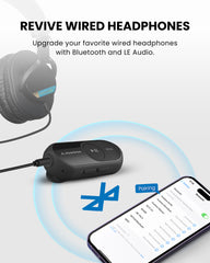 AuraGo (AS70P) LE Audio Bluetooth Adapter for Headphones, plug in wired earbuds or headsets for wireless Bluetooth 5.4 streaming, calls, and gaming.