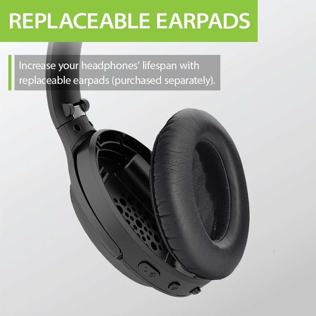 Aria Bluetooth Headphones with Active Noise Cancelling & Detachable Boom Microphone, with replaceable earpads