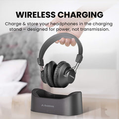 Audition 3 Bluetooth Over-Ear Headphones with Charging Dock, featuring wireless charging by placing on the base dock.