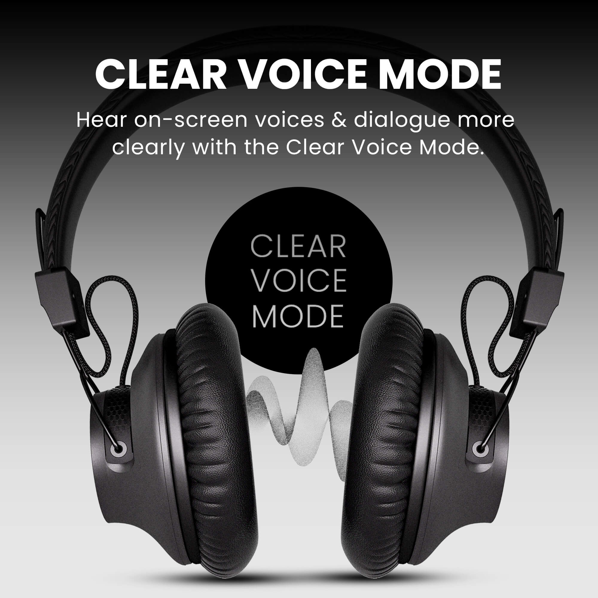 Audition 3 Bluetooth Over-Ear Headphones with Charging Dock, featuring Clear Voice Mode allows you to hear on-screen voices & dialogue more easily.