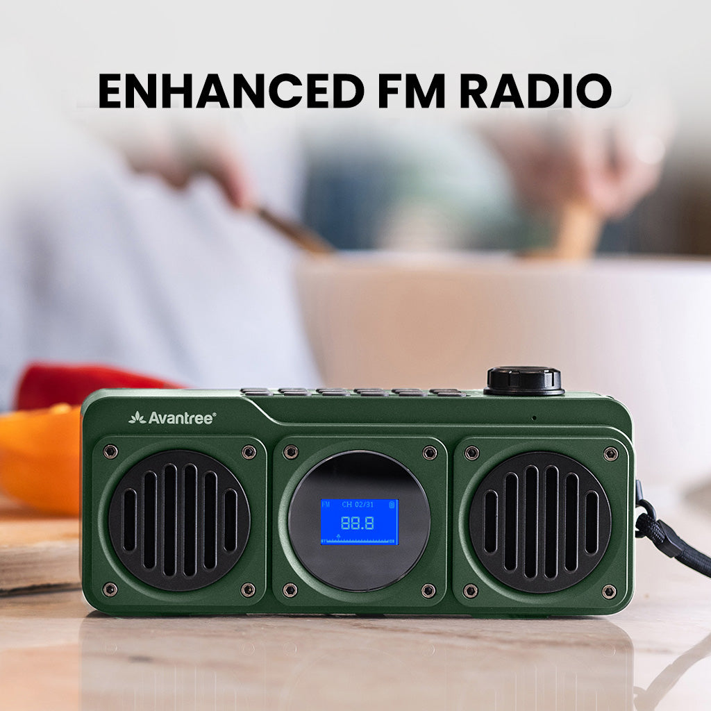 Boombyte Portable Digital FM Radio with Bluetooth Speaker. Featuring enhance FM reception for crystal-clear, uninterrupted radio listening