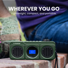 Boombyte Portable Digital FM Radio with Bluetooth Speaker, lightweight design for easy carrying and flexible placement.
