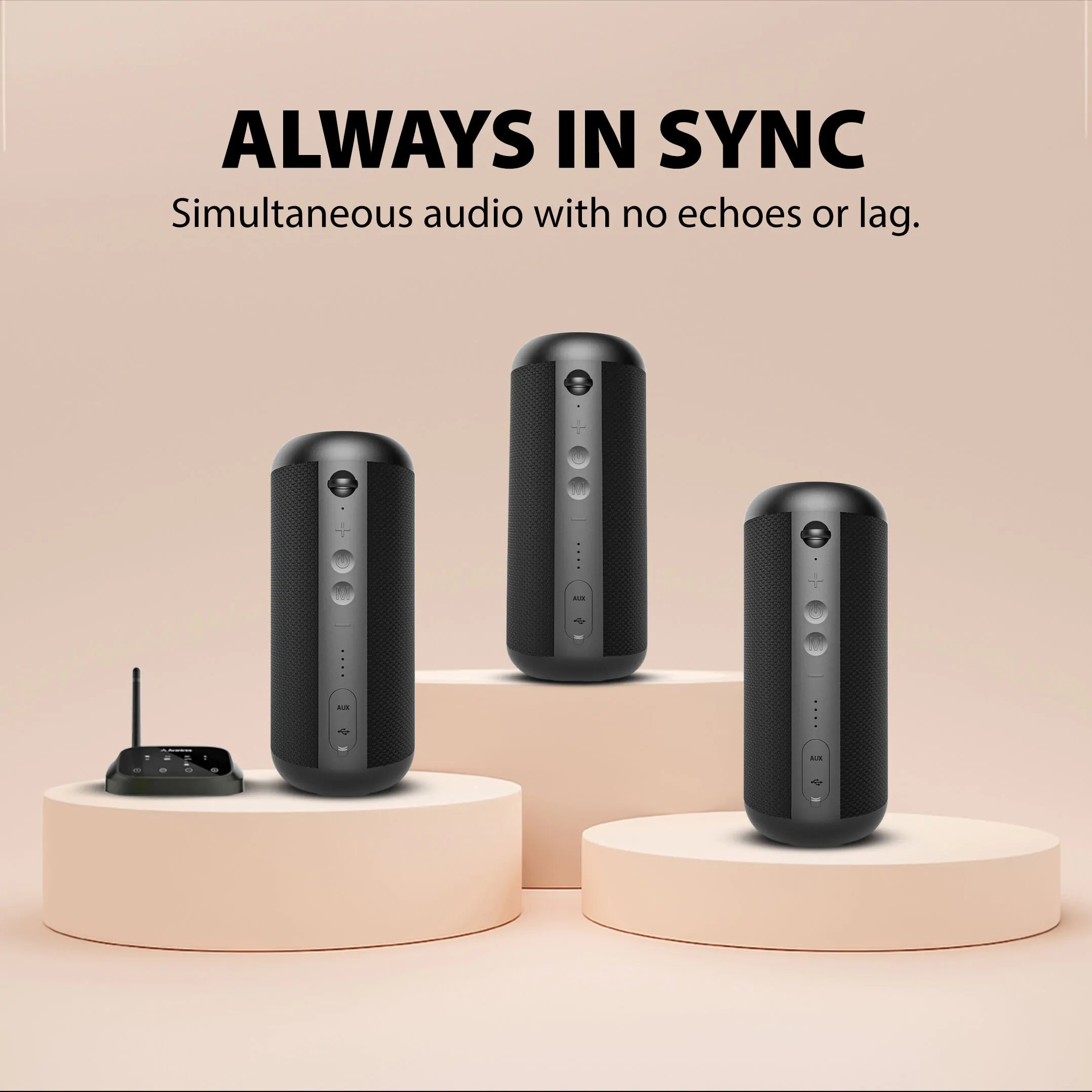 Harmony Wireless Multiroom Audio System for TV, Cafés, and Restaurants, under 30ms latency for synchronized, no echoes or lag
