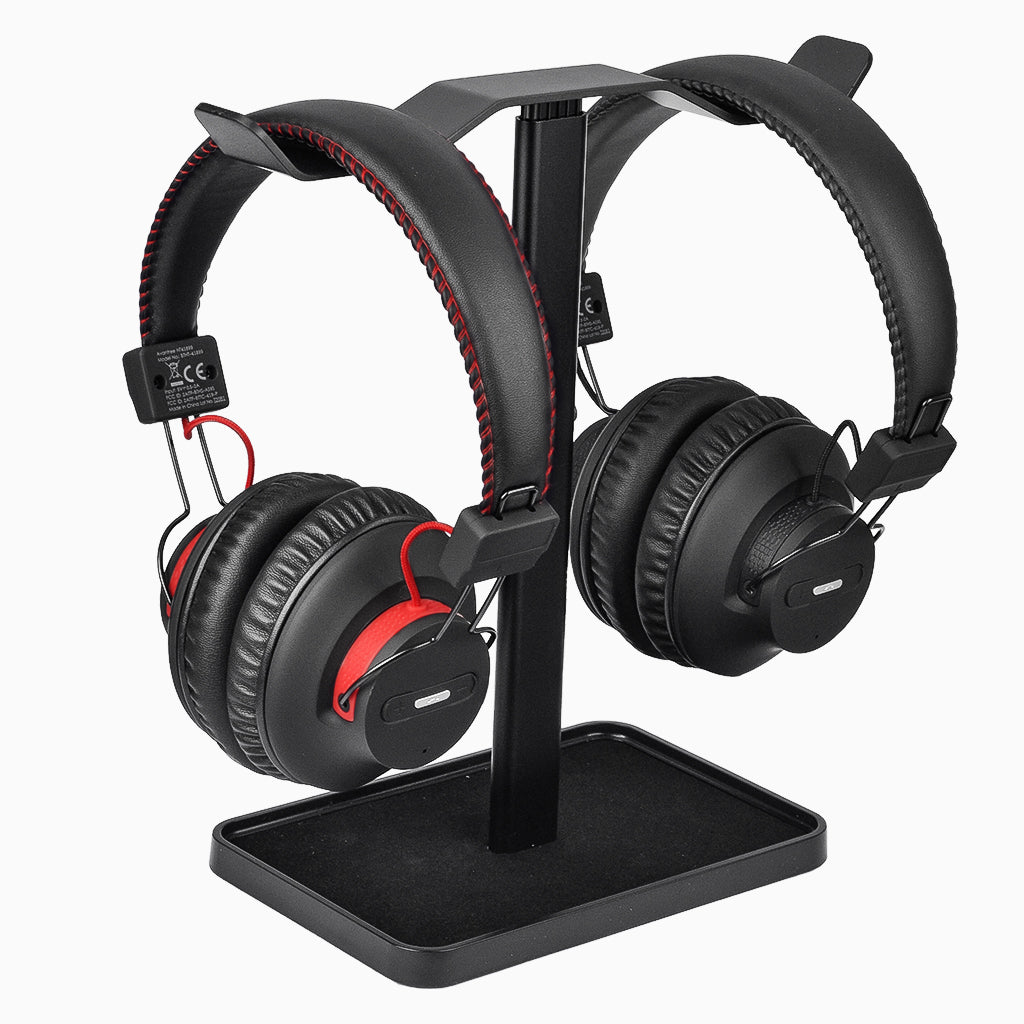 HT41899 Dual Headphone TV Set for seniors and group listening. Two pairs of Bluetooth 5.0 headphoneswith headphone stand for easy storage and organization.