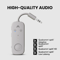 Relay Bluetooth Adapter for Airplanes, High quality audio with aptX Adaptive. LL, and aptX HD for clear, stable wireless audio on the go.
