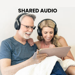 Relay Bluetooth Adapter for Airplanes, pairs with two Bluetooth headphones for shared audio, connects to tablets, or any device with a 3.5mm AUX output.