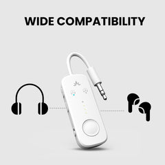 Relay Bluetooth Adapter for Airplanes, streams in-flight entertainment to AirPods, Bose, and other Bluetooth headphones.