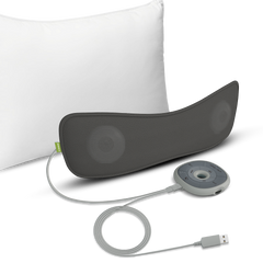 Slumber Bluetooth Pillow Sleep Headphones with MP3 Player, outlet powered, built-in white noise and micro SD support for custom audio files.