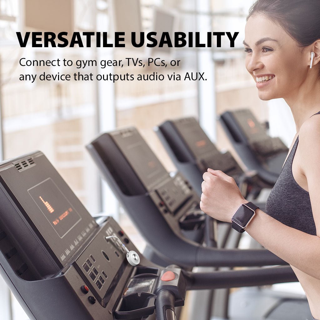 SoundJet R2 Bluetooth Adapter for Airplane, PC, Gym, and PS5, compatible with any bluetooth headphones, AUX devices, workouts, and entertainment.