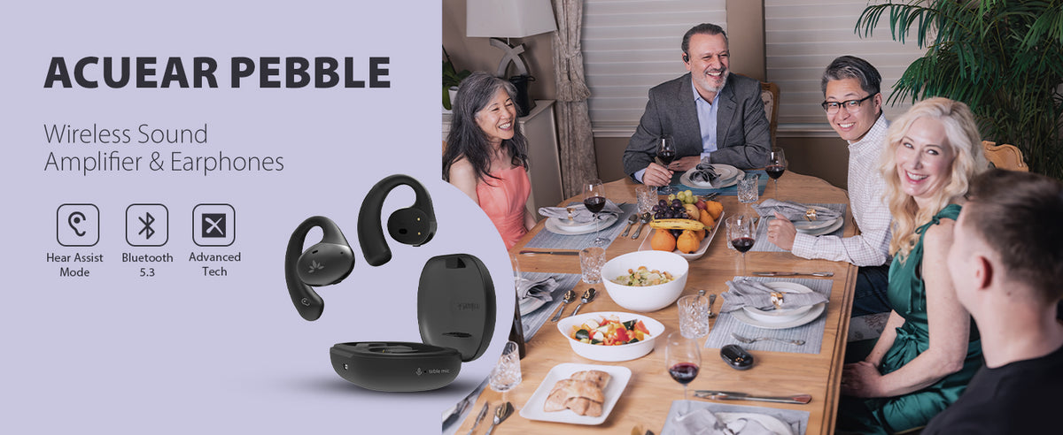 AcuEar Pebble Wireless Sound Amplifier & Earphones with Hear Assis Mode, Bluetooth 5.3,  advanced tech