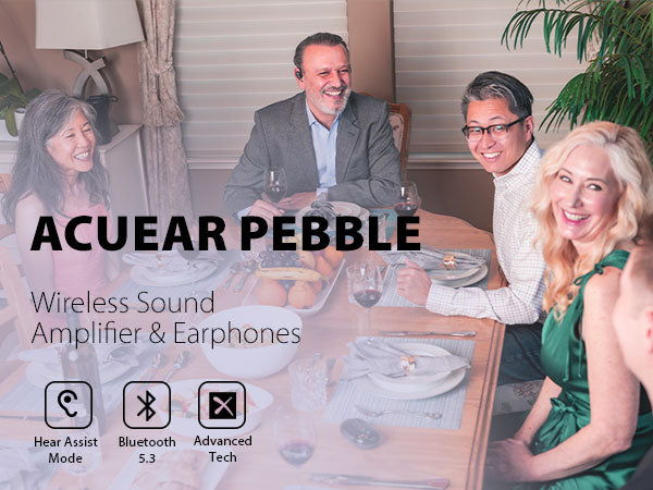 AcuEar Pebble Wireless Sound Amplifier & Earphones with Hear Assis Mode, Bluetooth 5.3,  advanced tech