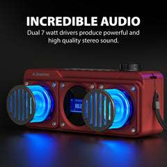 Boombyte Portable Digital FM Radio with Bluetooth Speaker. Features dual 7W drivers delivering high-quality stereo sound.