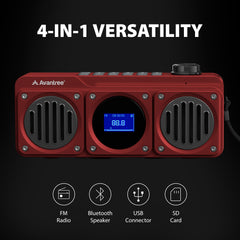 Boombyte Portable Digital FM Radio with Bluetooth Speaker, 4-in-1 functionality with FM radio, Bluetooth, USB, and SD card playback.