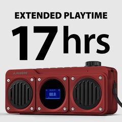 Boombyte Portable Digital FM Radio with Bluetooth Speaker, up to 17 hours extended playtime.