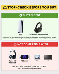 C81-Gaming PS5 Bluetooth Audio Adapter, not compatible with Xbox, PS Portal, 2.4GHz gaming headsets, TVs, projectors, printers, or car audio systems.