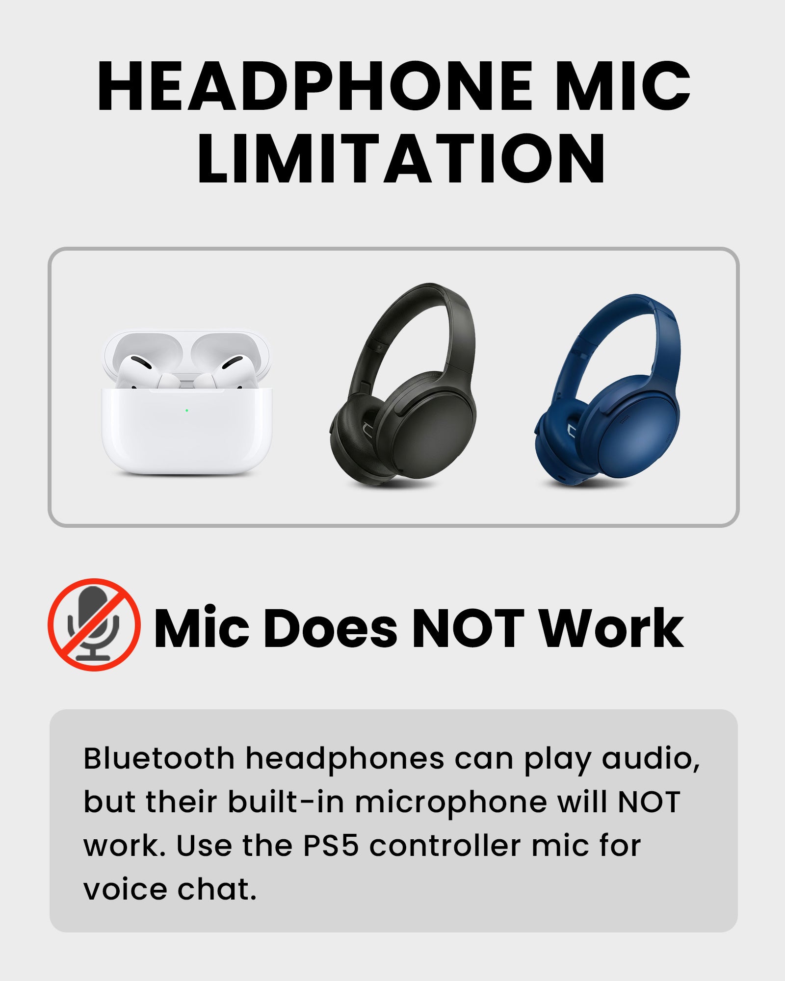 C81-Gaming PS5 Bluetooth Audio Adapter, Bluetooth headphone microphones are not supported; use the PS5 controller microphone for voice chat.