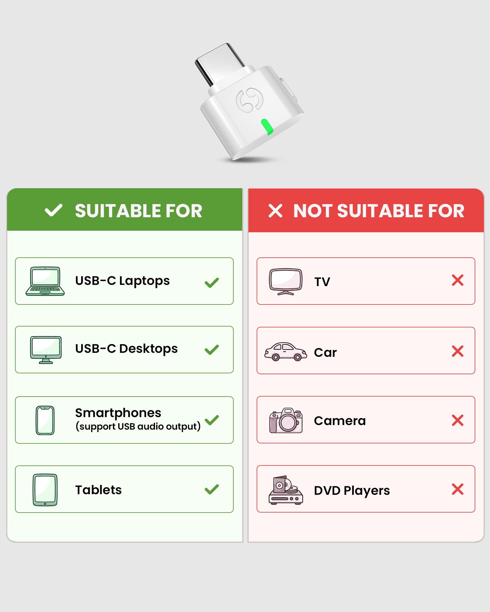 C82 LEA LE Audio USB-C Bluetooth 5.4 Adapter for LE Audio Headphones & Hearing Aids, to USB-C PCs, laptops, and tablets; not for TVs, cars, or cameras
