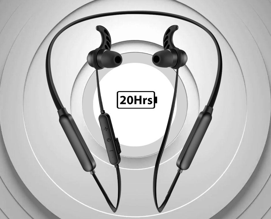 Neckband Bluetooth 5.0 Earbuds, Clear Dialogues and Enhanced Bass modes, 20 hours battery, extremely lightweight