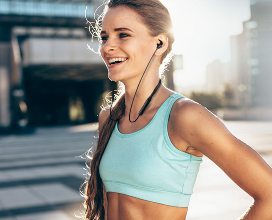 Neckband Bluetooth 5.0 Earbuds, Clear Dialogues and Enhanced Bass modes, 20 hours battery, extremely lightweight