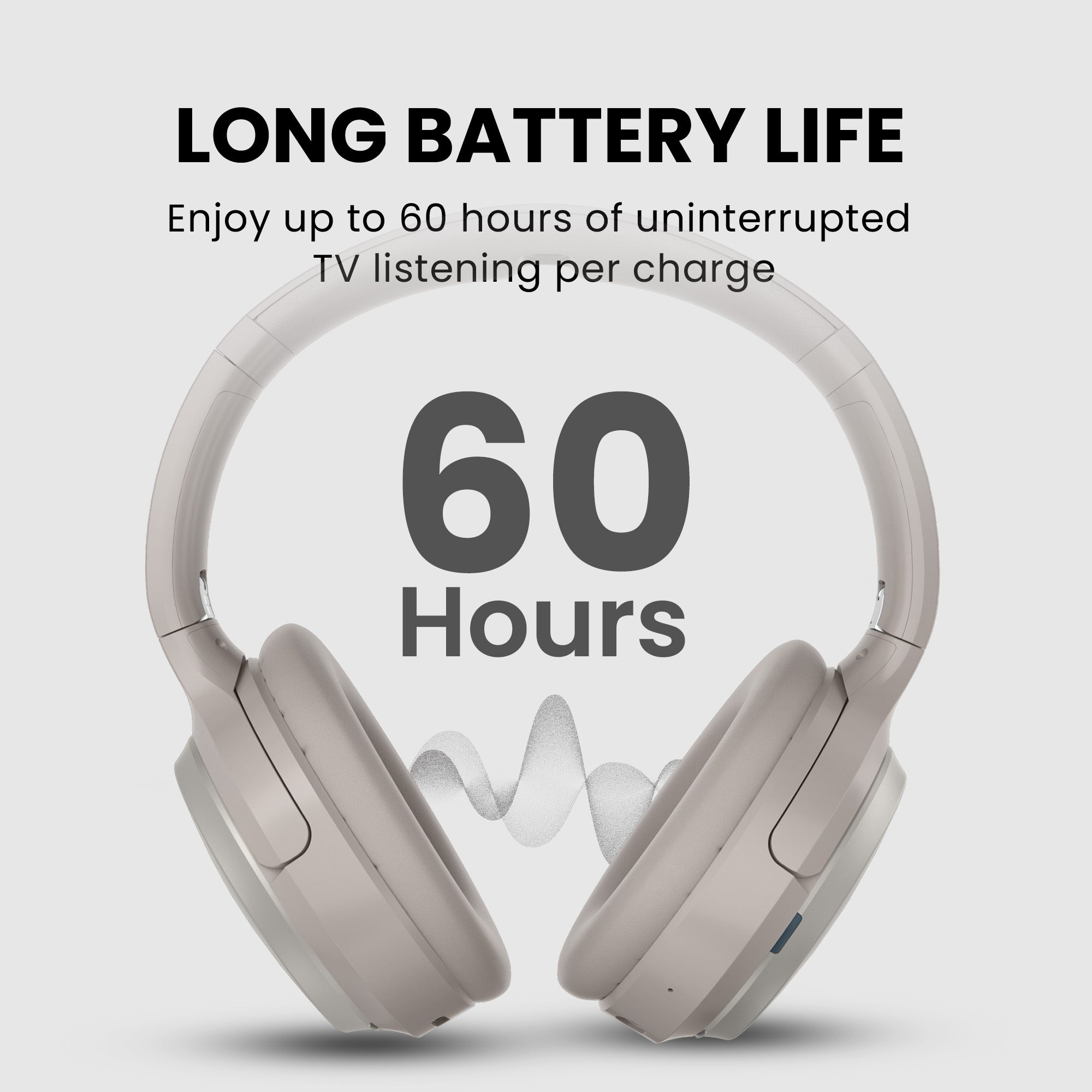 Crescendo Me TV Headphones with Personalized Hearing Profile and HDMI Passthrough, up to 60 hours continuous playback per charge.