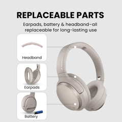 Crescendo Me TV Headphones with Personalized Hearing Profile and HDMI Passthrough, with replaceable earpads, battery, and headband for long-lasting use.