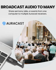 DG60 Aura USB Auracast & Bluetooth for Headphones & Hearing Aids, broadcasts audio to multiple Auracast devices simultaneously in church and public venues