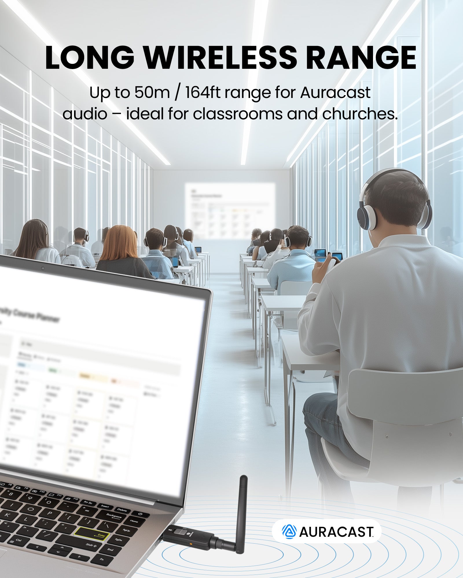 DG60 Aura USB Auracast & Bluetooth for Headphones & Hearing Aids, for classroom and churches coverage up to 5m/164 ft range.