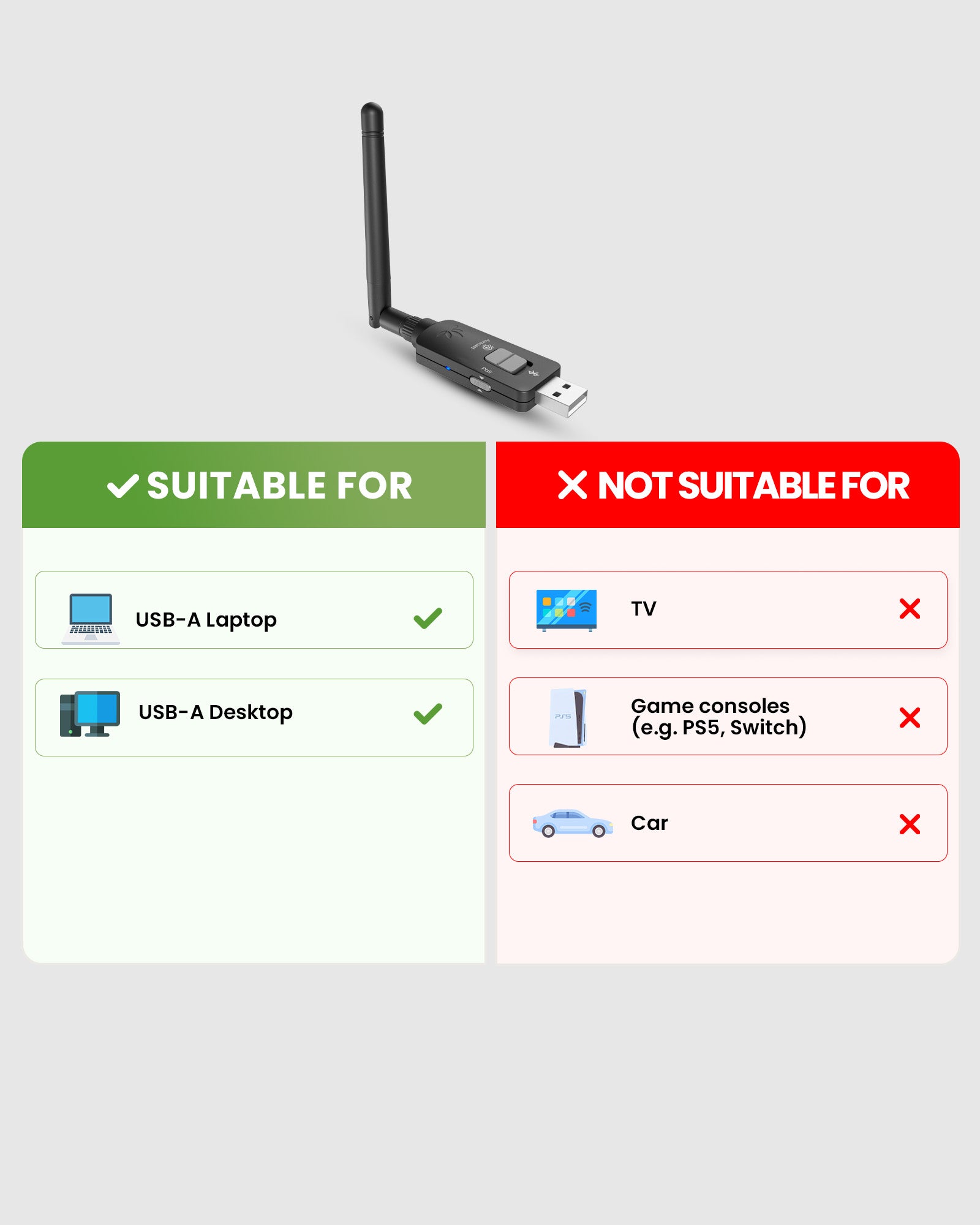 DG60 Aura USB Auracast Transmitter Suitable for USB-A Laptops and Desktop PCs, Not Suitables for TVs, Game Consoles, or Car Audio System