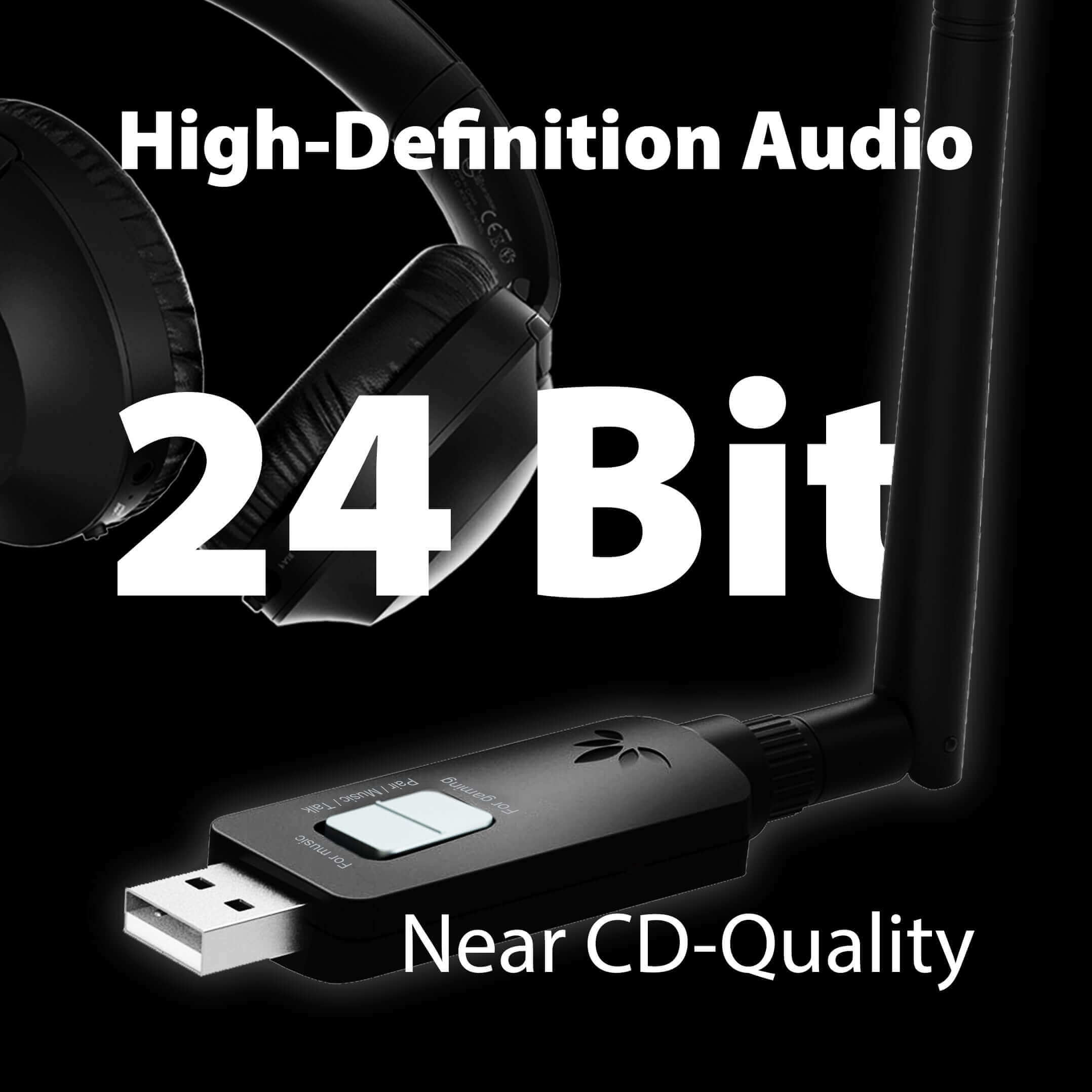 DG60P Long Range Bluetooth USB Audio Transmitter, with high-definition, stable 24-bit audio with near-CD quality sound.