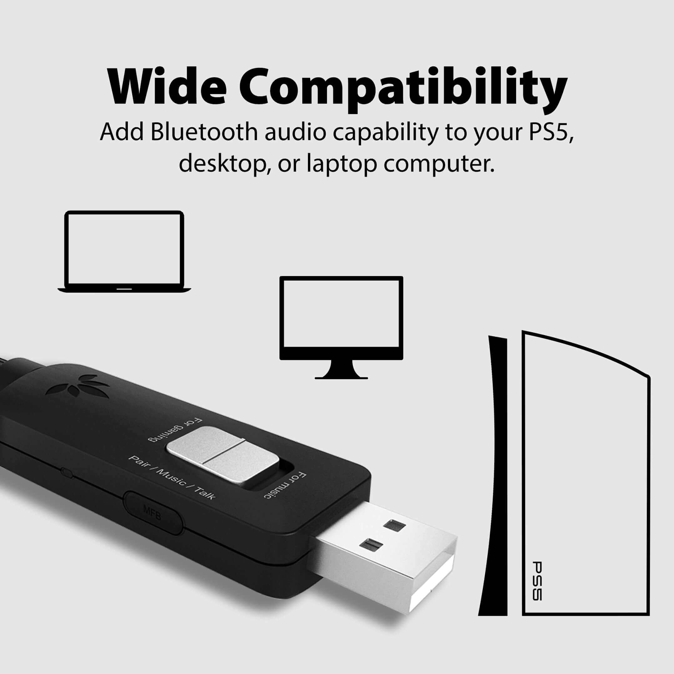 DG60P Long Range Bluetooth USB Audio Transmitter, adds Bluetooth capability to PS5, PC, or desktop computers.