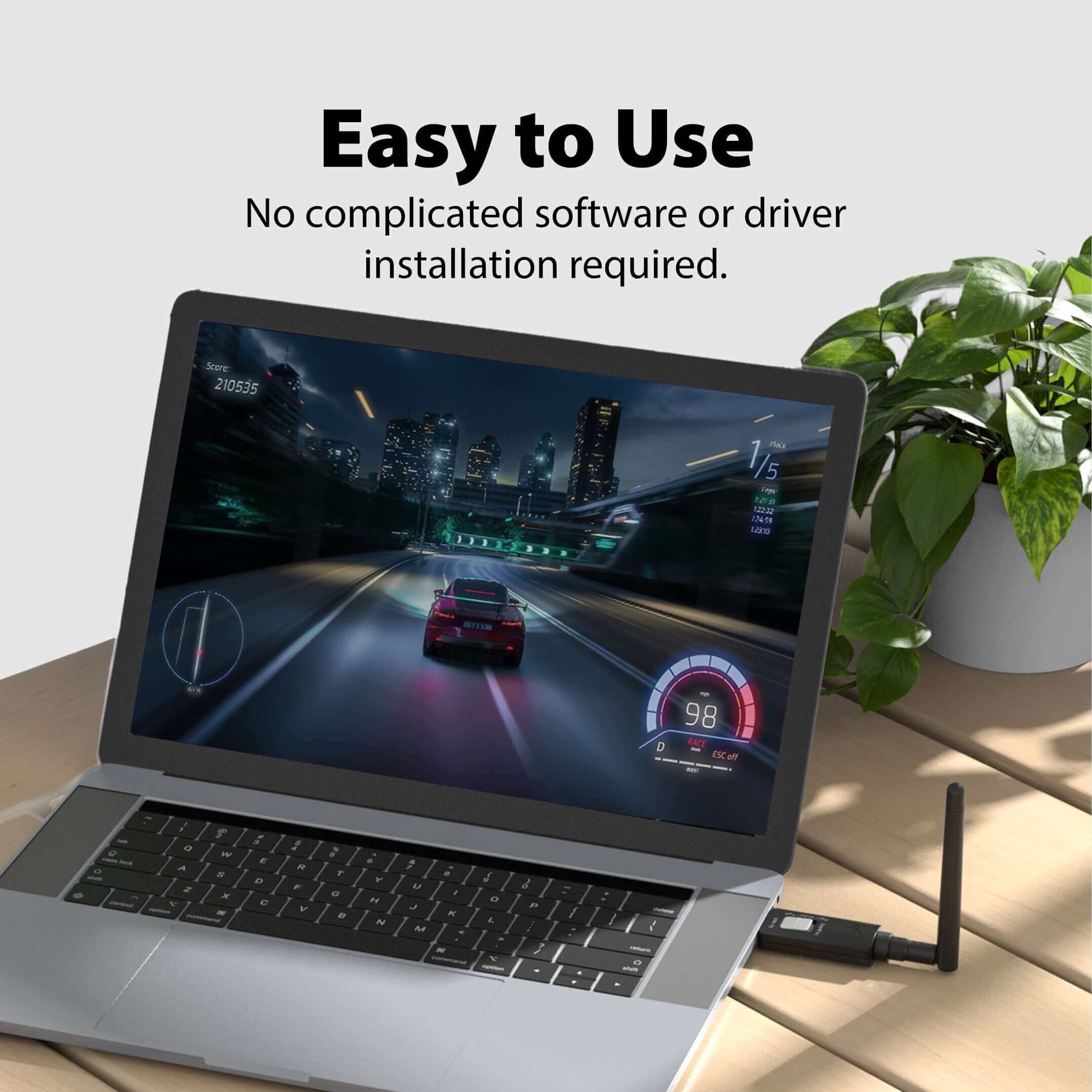 DG60P Long Range Bluetooth USB Audio Transmitter, plug-and-play with no drivers required for easy Bluetooth headphone pairing.
