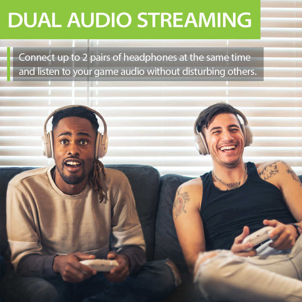 DG80P Long Range USB Bluetooth 5.3 Adapter, connects two Bluetooth headphones simultaneously.