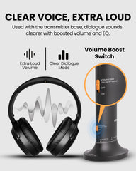 Duet Aura Auracast Dual Wireless TV Headphones, featuring  EQ modes for Clear Voice, extra volume boost.