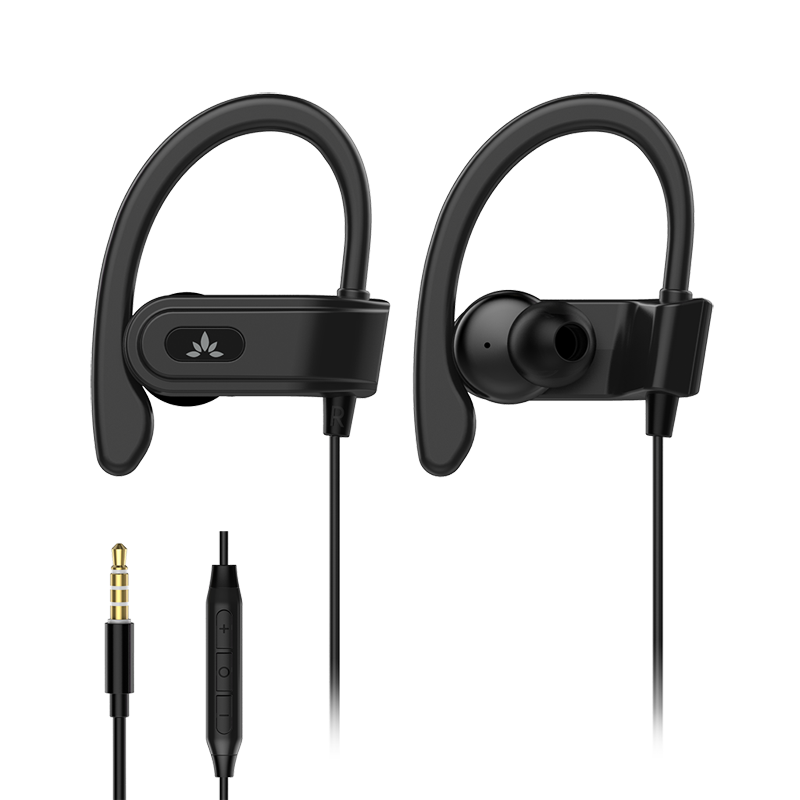 E171 Over the Ear Earbuds for sports AUX 3.5mm Wired Earbuds with Microphone & in-Line Volume Control, Compatible with Traditional 3.5mm AUX Phones Corded Headphones with Ear Hook for Running & Sports, Black