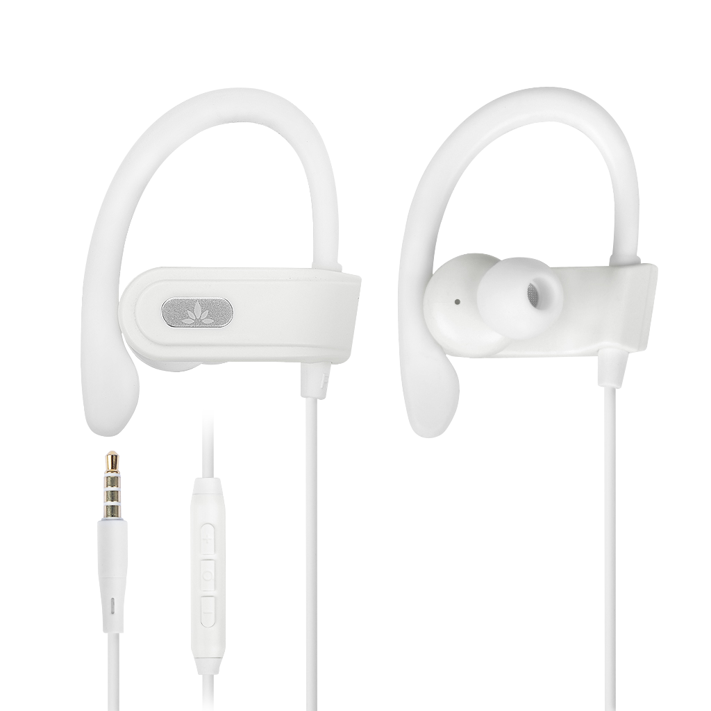 E171 Over the Ear Earbuds for sports AUX 3.5mm Wired Earbuds with Microphone & in-Line Volume Control, Compatible with Traditional 3.5mm AUX Phones Corded Headphones with Ear Hook for Running & Sports, White