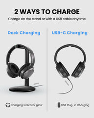 Eon Aura T Wireless Auracast TV Headphones, flexible charging with the included dock or USB-C cable