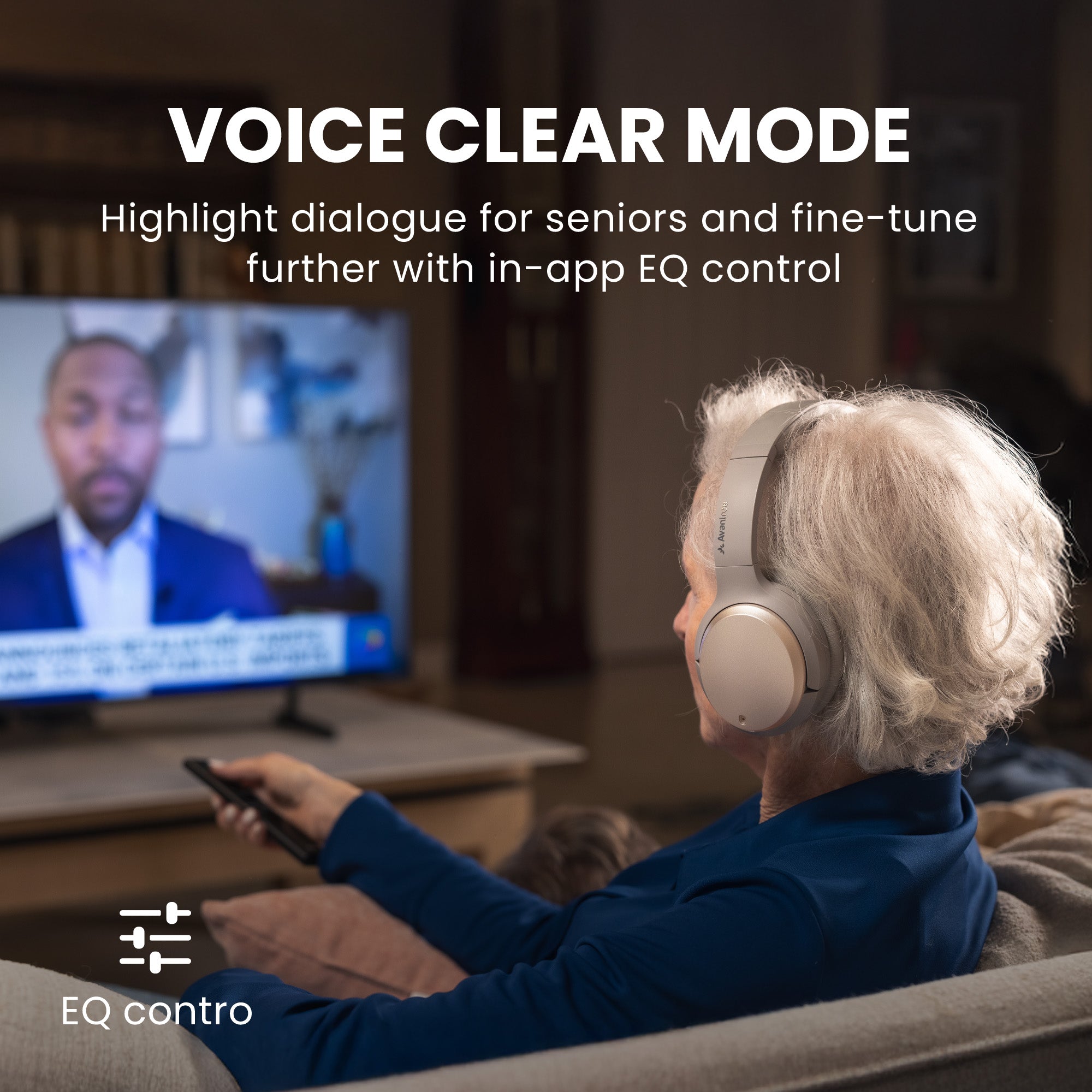 Eon Me Bluetooth Headphones with Personalized Hearing Profile and Charging Dock, clearer TV dialogue with in-app EQ control for fine-tune