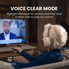 Eon Me Bluetooth Headphones with Personalized Hearing Profile and Charging Dock, clearer TV dialogue with in-app EQ control for fine-tune