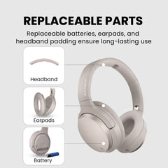 Eon Me Bluetooth Headphones with Personalized Hearing Profile and Charging Dock, with replaceable headband, earpads, and battery 