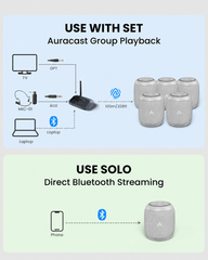 Harmony A0 five-speaker Auracast group playback and solo Bluetooth use.